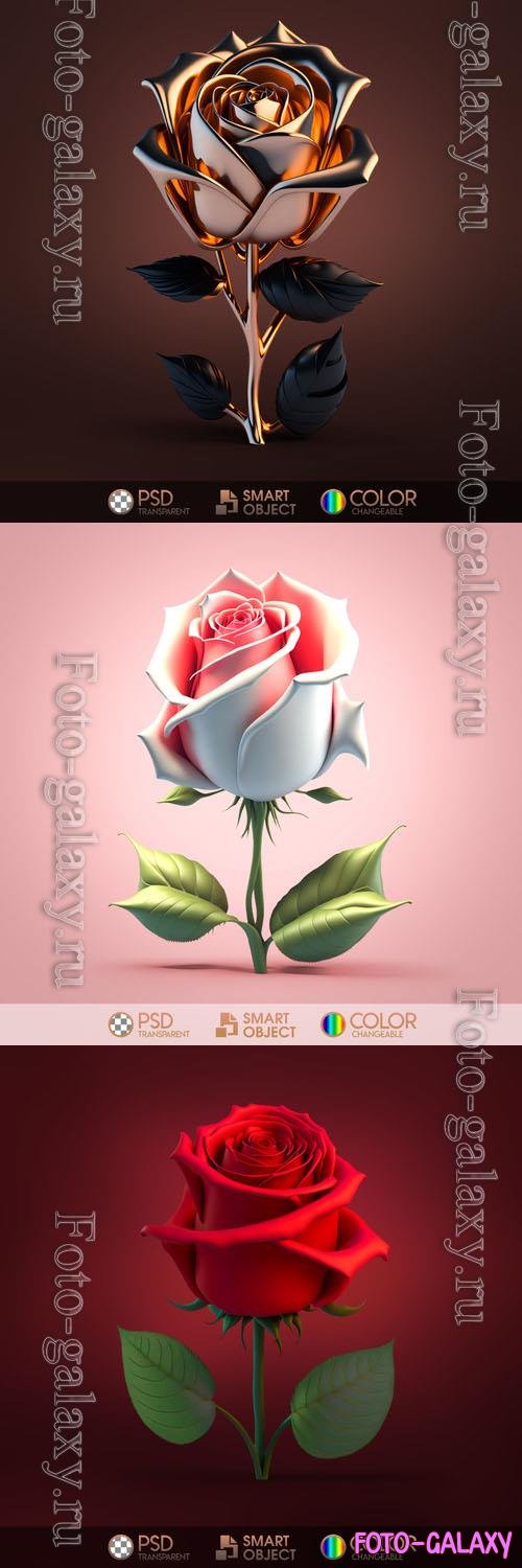 Gold, pink and red roses in psd