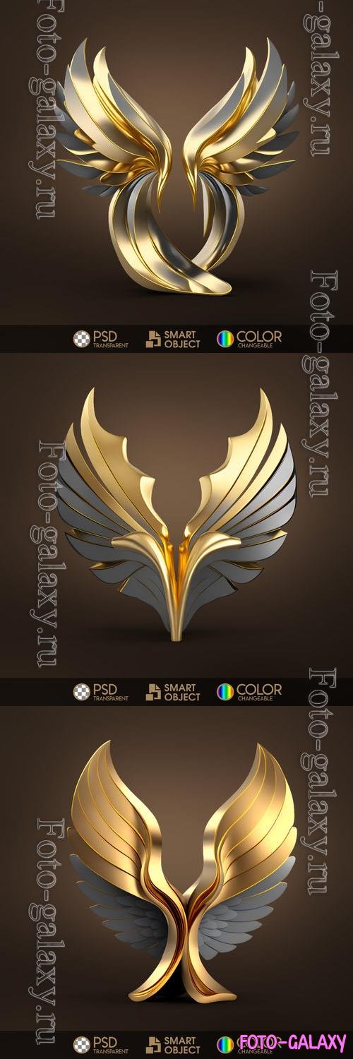 Gold angel wings in psd