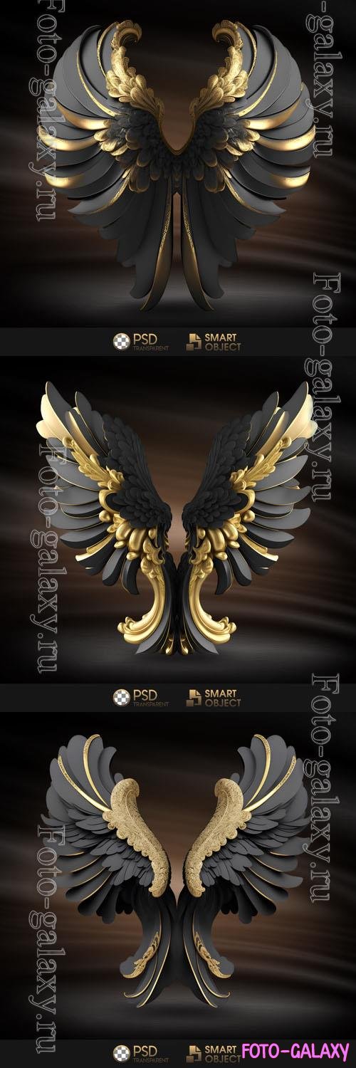 Black and gold angel wings in psd