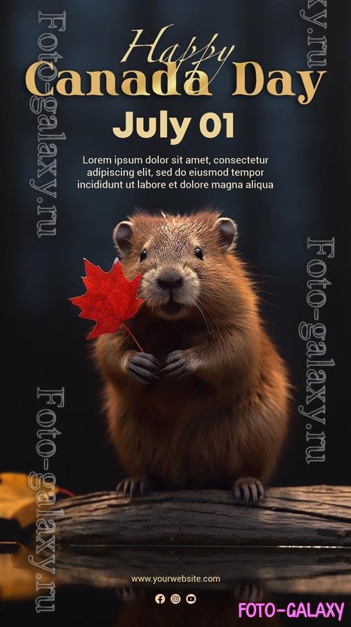 Canada beaver with  red maple leaf celebrating canada day psd