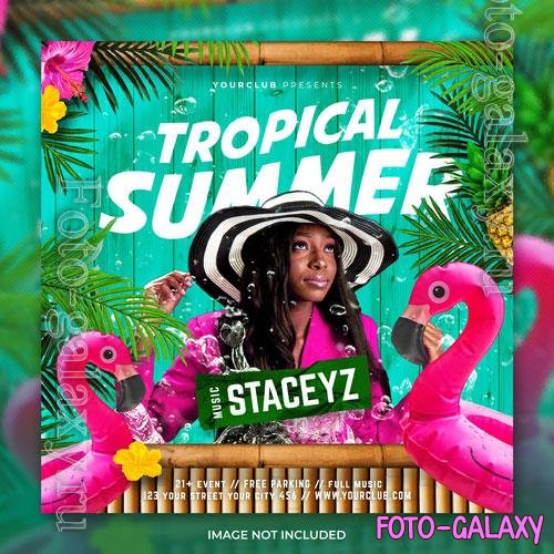 PSD club dj tropical summer vibes party flyer social media post and web banner template