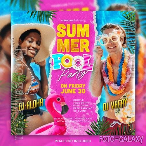 PSD club dj tropical hot summer poll party flyer social media post and web banner template