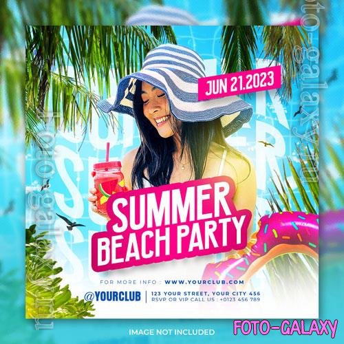 PSD club dj summer beach party flyer social media post and web banner template