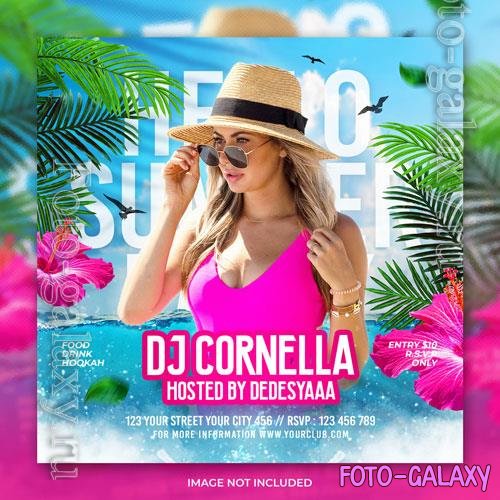 Psd club dj hello summer party flyer social media post and web banner template