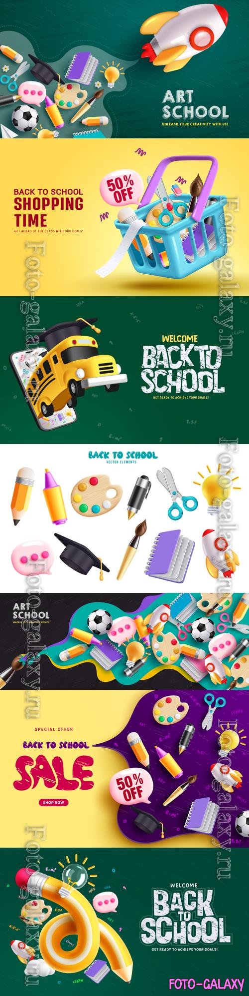 Back to school vector banner, sale design school special offer promotion text