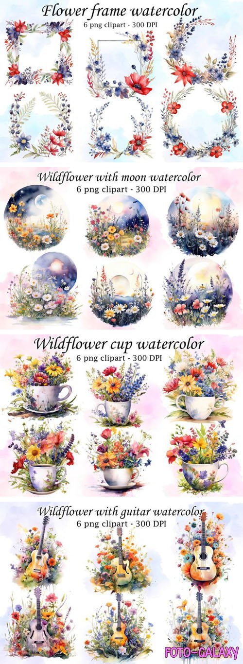 Watercolor Wildflowers PNG Clipart Collection