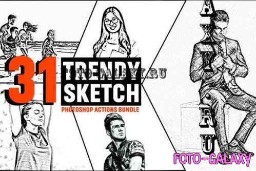 31 Trendy Sketch Photoshop Actions Bundle 