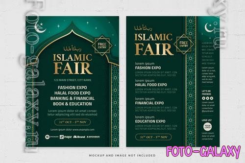 Islamic middle eastern emerald green and gold style flyer template in psd