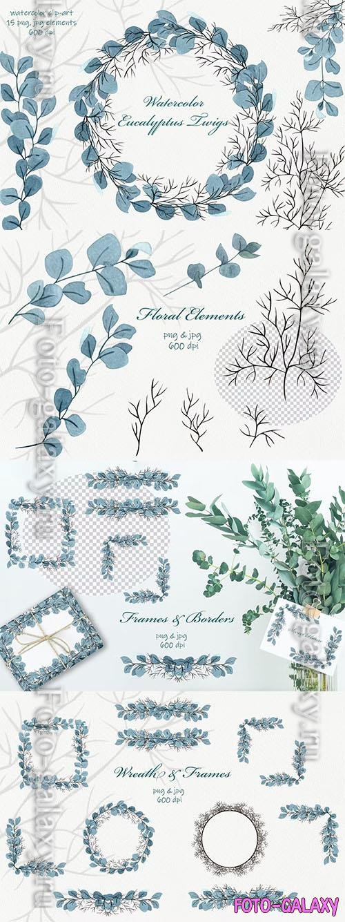 Watercolor Eucalyptus Clipart [PNG]