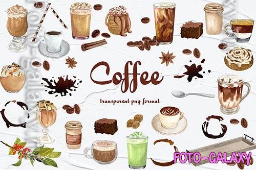 Coffee Watercolor Clipart [PNG]