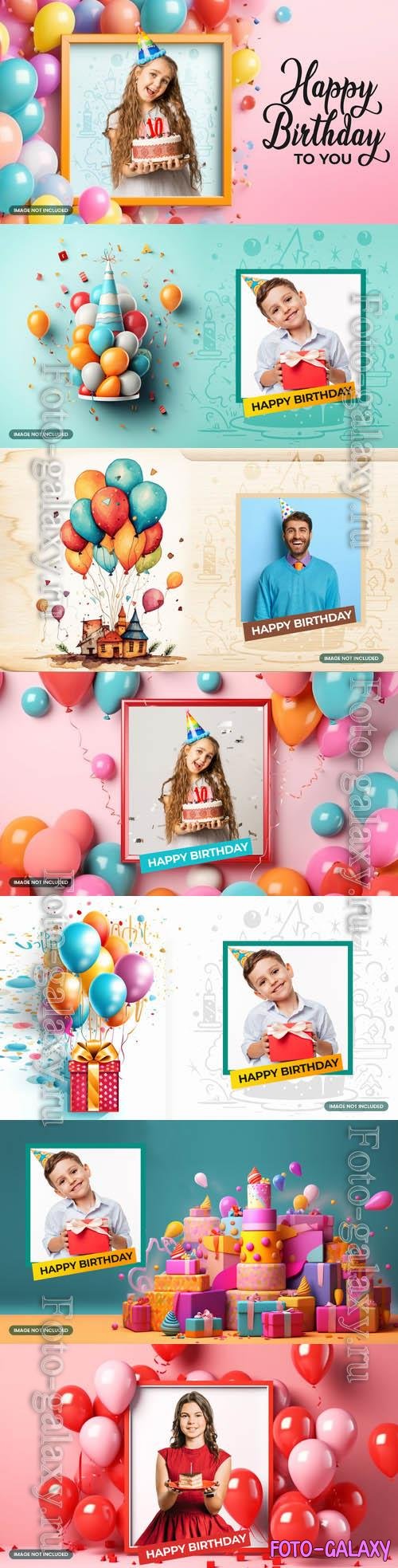 Happy birthday psd backgrounds with balloons and photo frame