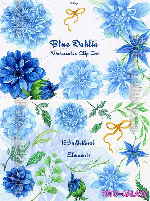 Blue Dahlia Watercolor Clipart [PNG]