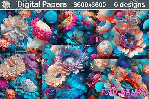 Digital Paper 3D Blue Flowers Background