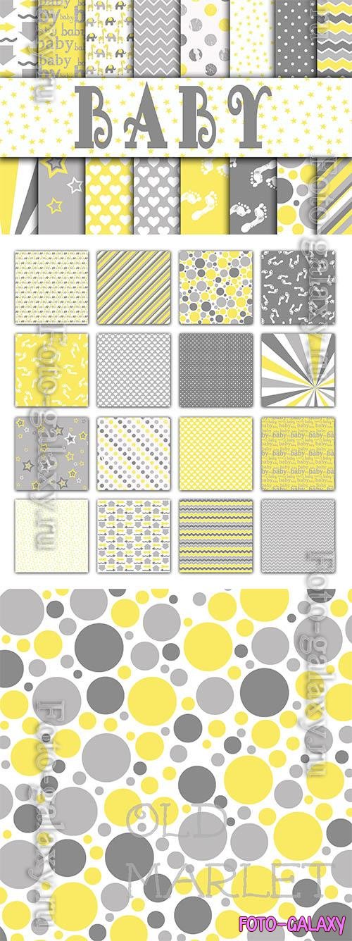 Baby Digital Paper in Grays and Yellow