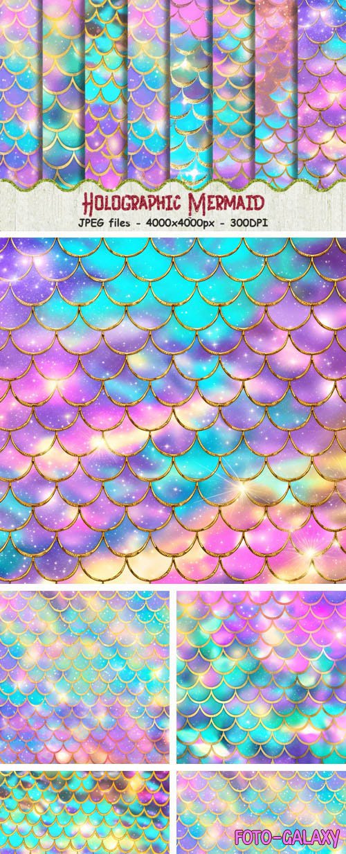 Seamless Holographic Mermaid Patterns