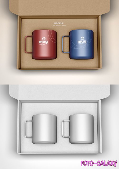 Mugs In Box Packaging PSD Mockup Template