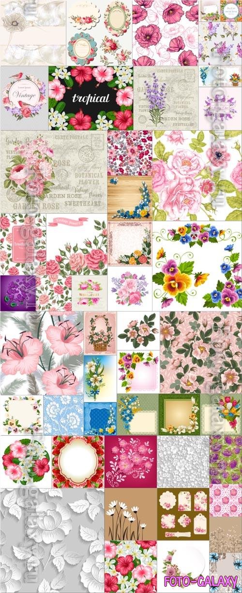 50 Flowers, floral backgrounds and compositions, bouquets collection in vector