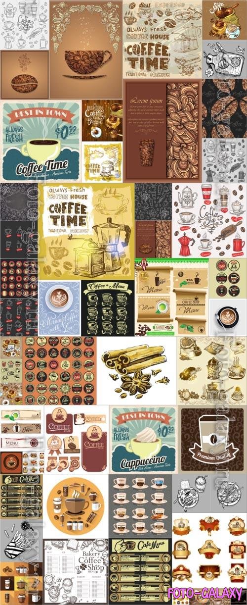 50 Coffee, labels, logos, coffee menu, collection in vector