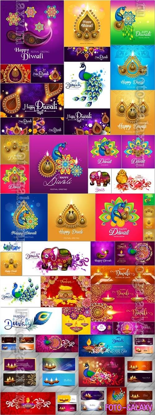 55 Diwali Indian holiday - vector collection