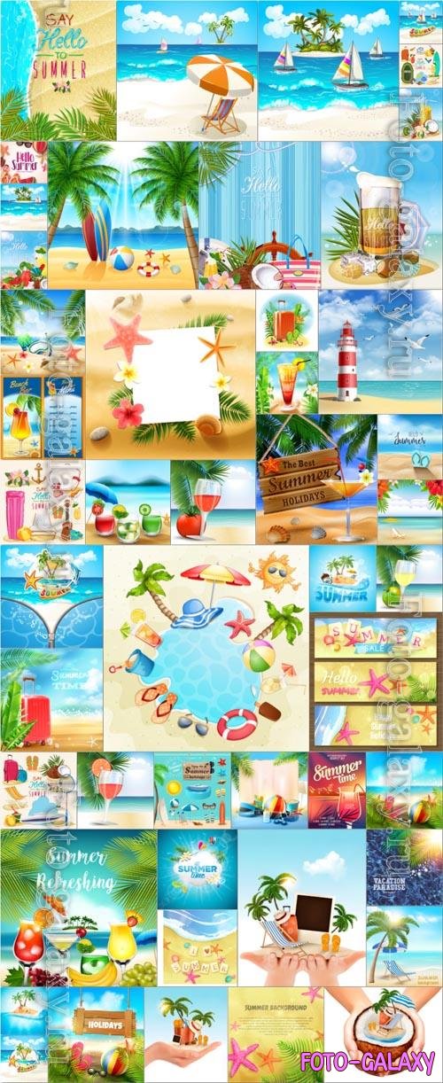 50 Summer, summer backgrounds, sea, beach, sand, vacation collection in vector