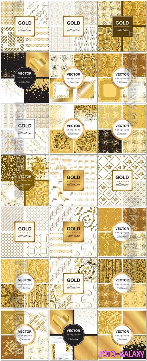 Golden backgrounds with patterns vector collection