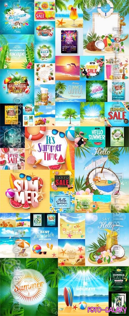 50 Summer backgrounds, nautical backgrounds, travel and vacation collection in vector