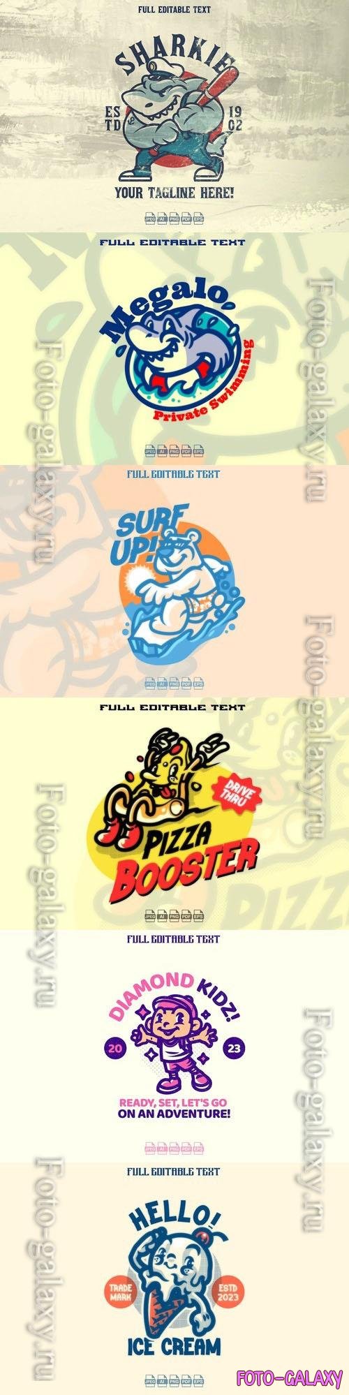 Cartoon character mascot logo set