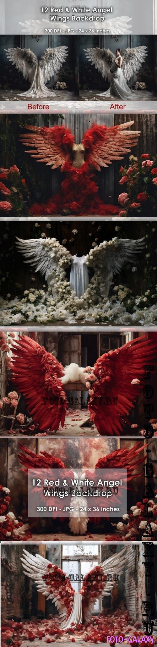 12 Red & White Angel Wings Backdrop JPG