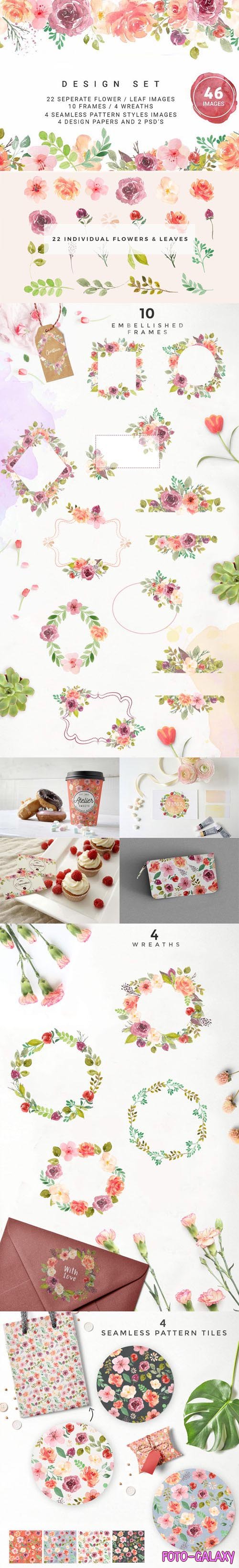 Amazing Set of Watercolor Elements PSD Templates