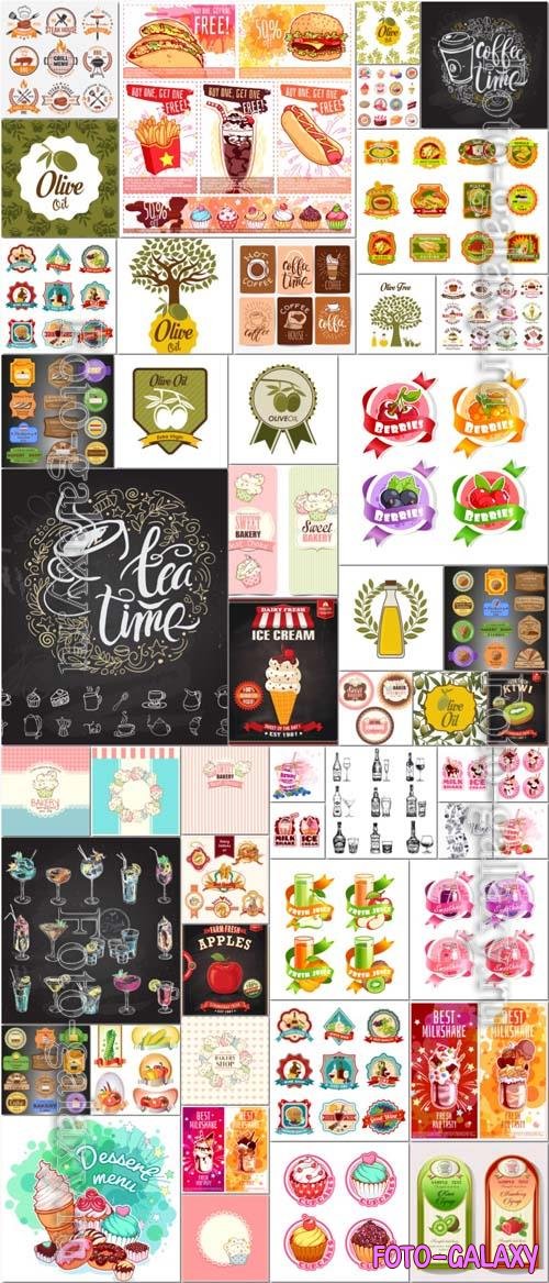 49 Labels, food labels and elements vector illustration