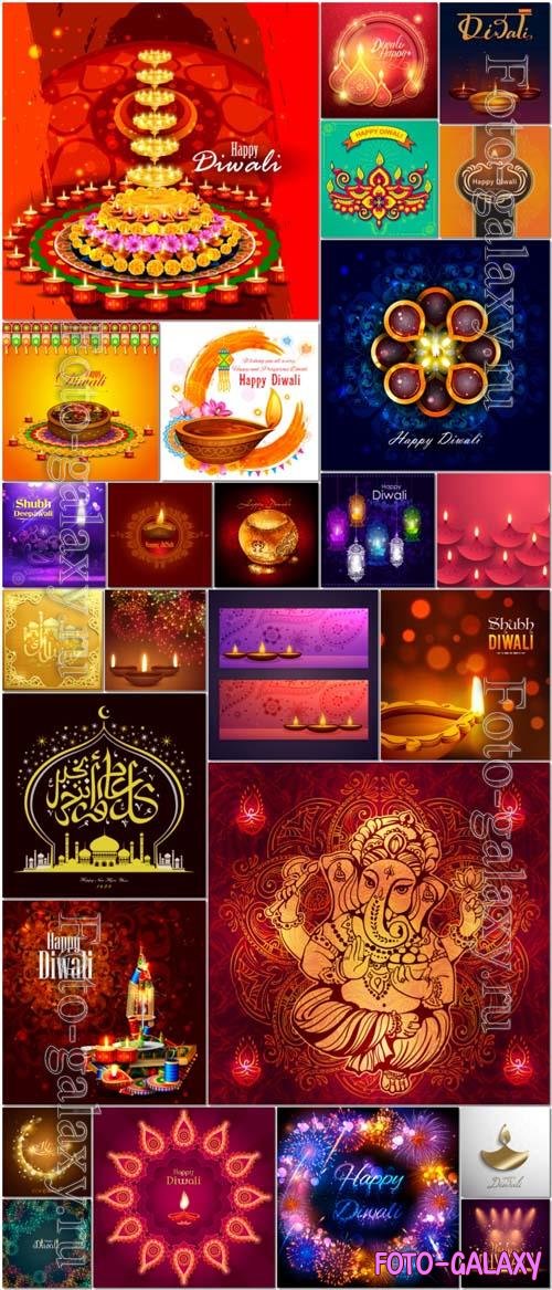 26 Happy Diwali, Indian holiday vector illustration