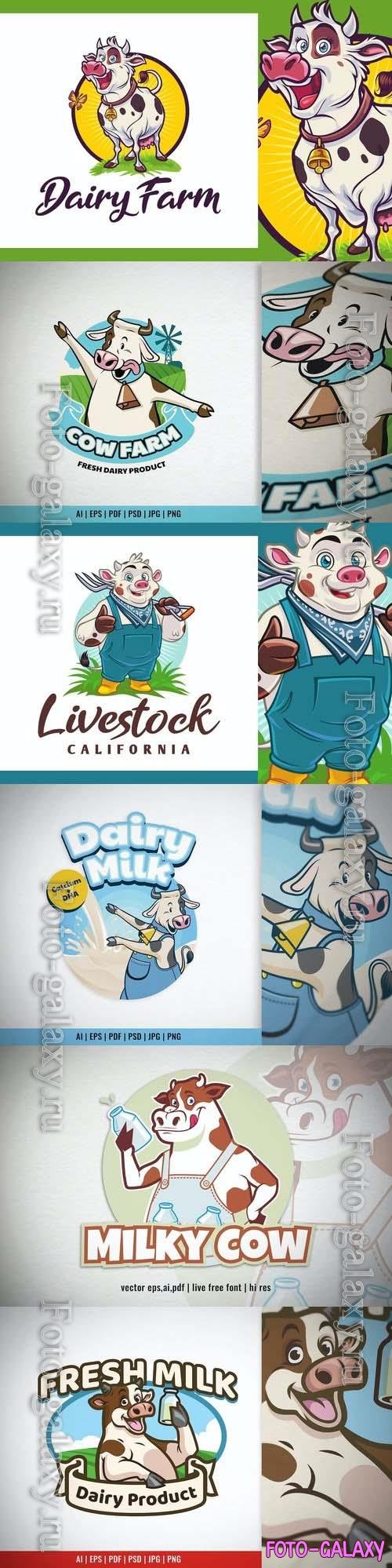 Cartoon Dairy Cow Label Logo