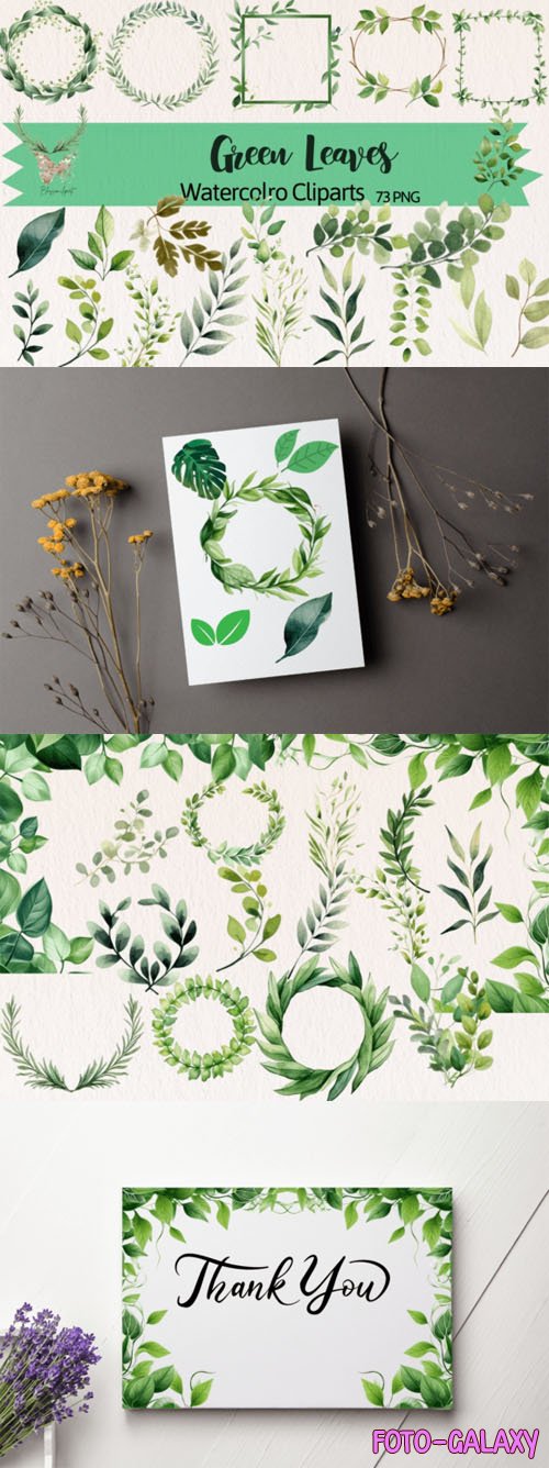 Watercolor Green Leaves PNG Clipart