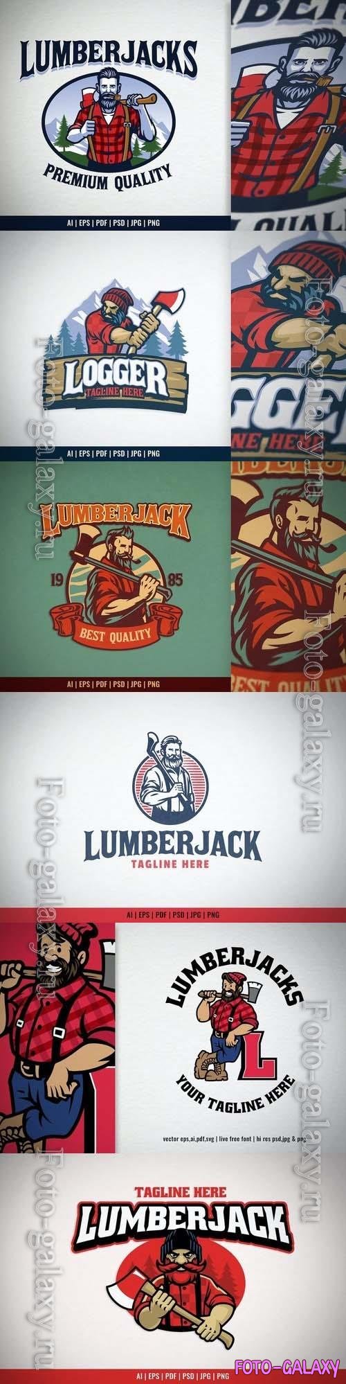 Lumberjack Mascot Sport Logo Set