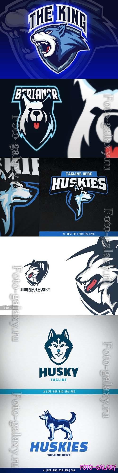 Husky Dog Pose Logo Template