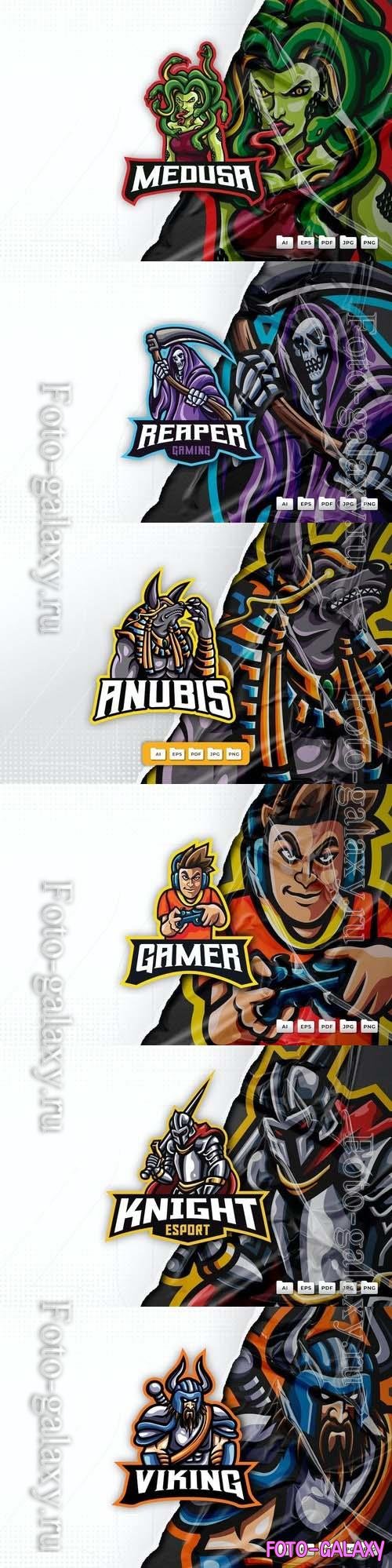 Viking, medusa, knight, grim reaper gamer, anubis, mascot logo design