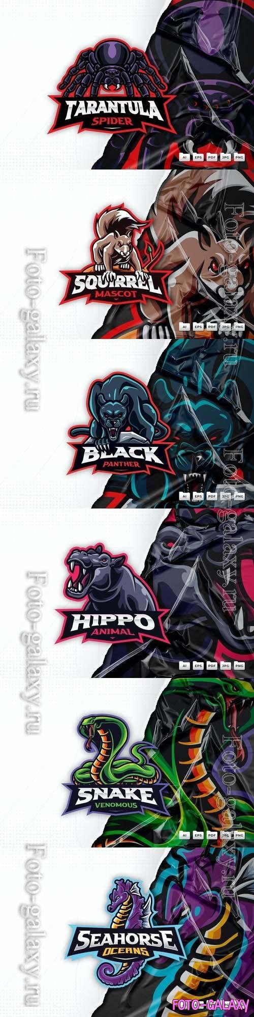 Tarantula, squirrel, snake, seahorse, hippo, panther, mascot logo design