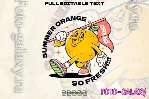 Retro Orange Fruit with Flag Mascot Illustration