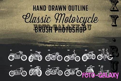 Hand Drawn Outline Classic Motorcycle Brush - V8EHXG8