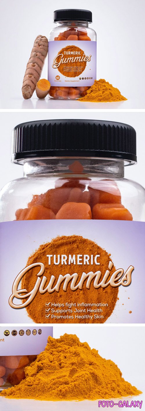 Turmeric Gummy Pieces in Plastic Bottle - PSD Mockup Template