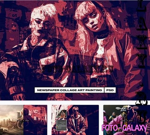 Newspaper Collage Art Painting Photo Effect - TUJPBK8