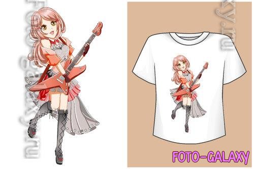 Vector rock-star girl cartoon t-shirt