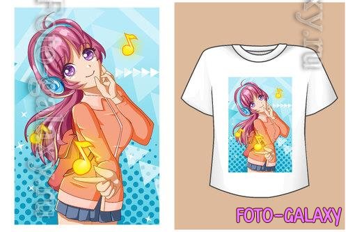 Vector mockup cute girl with music notes