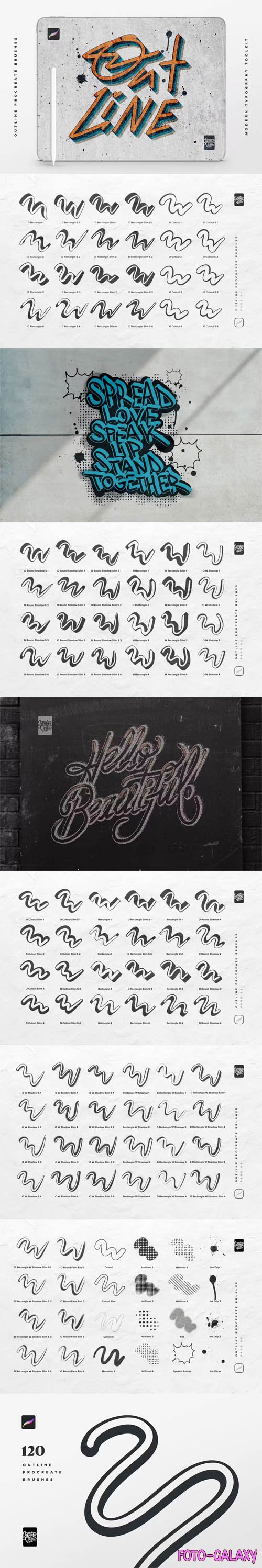 Outline Procreate Brushes - Modern Typography Toolkit