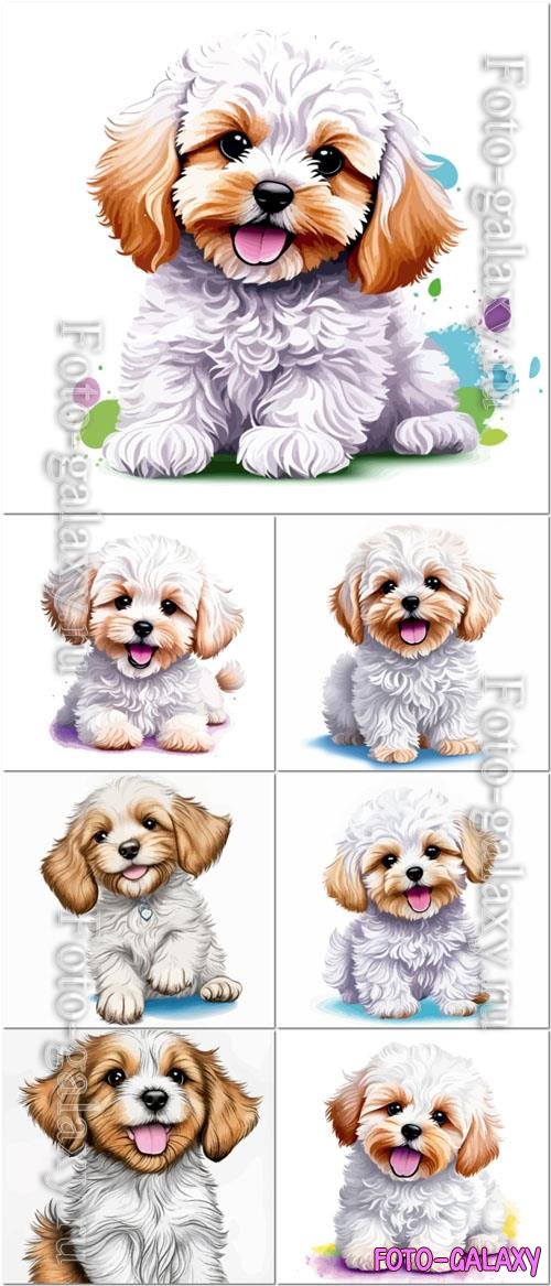 Vector happy carefree beautiful maltipoo puppy dog illustration