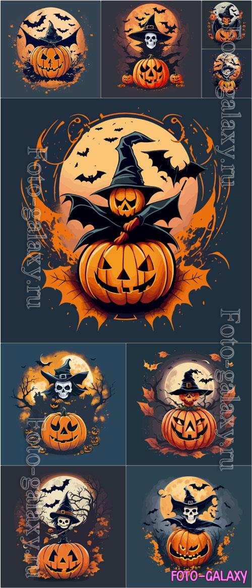 Vector halloween pumpkin bat illlustration