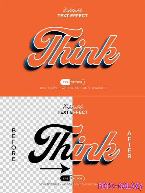 Think 3D Text Effect Orange Style for Illustrator