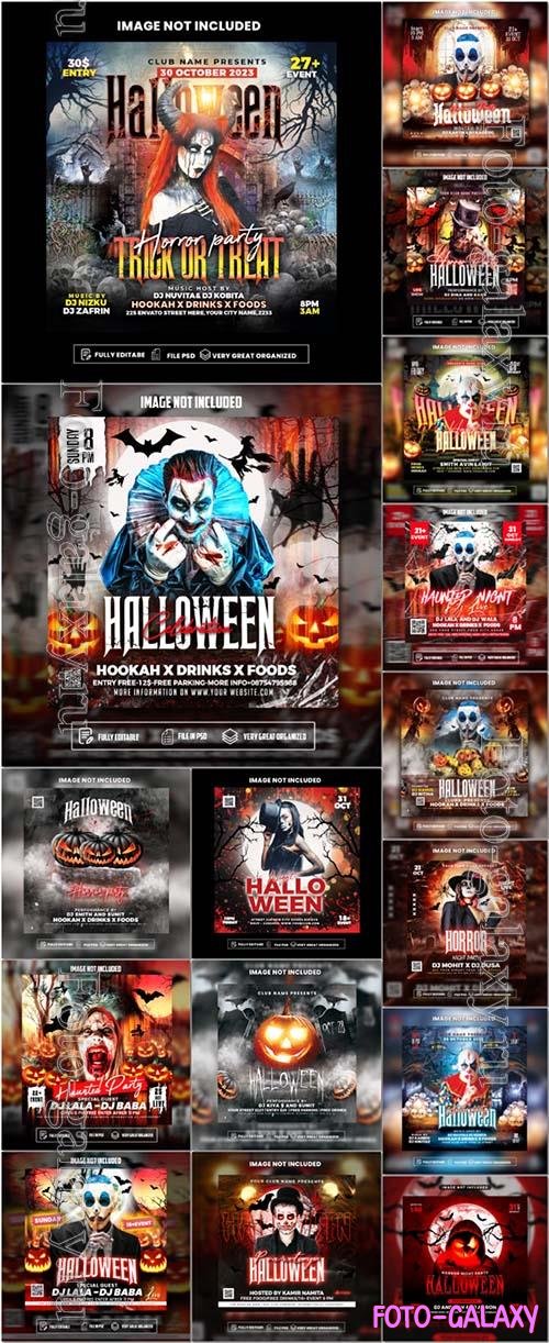 PSD halloween horror night party flyer social media post template