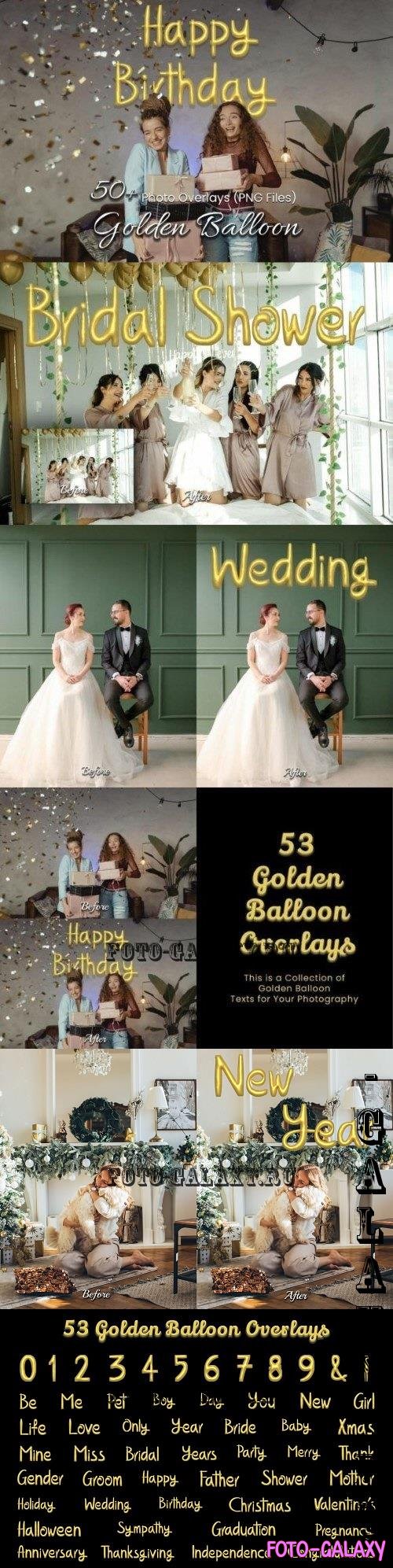 53 Golden Balloon Photoshop Overlays - 42298251