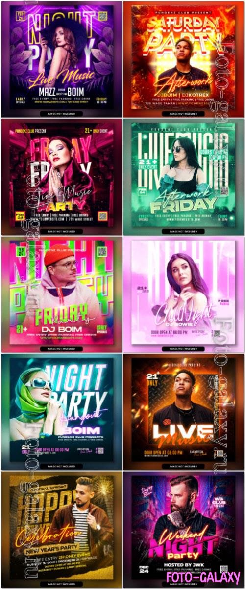 10 Psd Flyer, Night club, Dj club, Music party, Birthday, Retro party vol 1